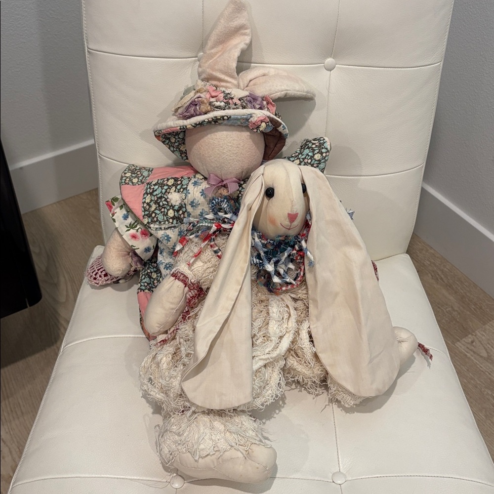 Vintage Patchwork Fabric Floral Bunny Dolls (2)